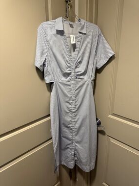 Old Navy Blue and White Striped Midi Shirt Dress